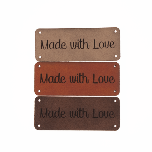 Leren label 'Made with love' 20x50mm - 3 stuks Marlaine Leren label 'Made with love' 20x50mm - 3 stuks