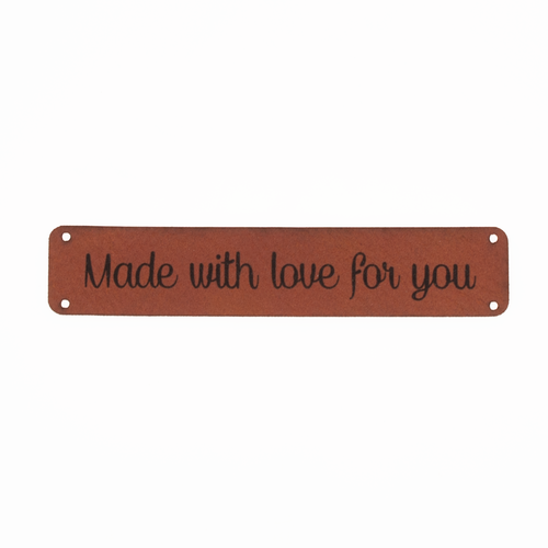 Leren label 'Made with love for you' 15x75mm - 2 stuks Marlaine Leren label 'Made with love for you' 15x75mm - 2 stuks