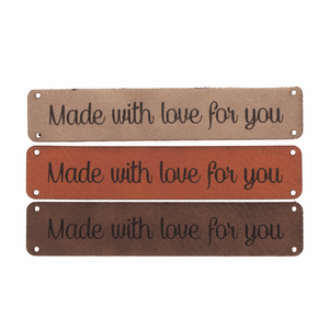 Leren label 'Made with love for you' 15x75mm - 2 stuks