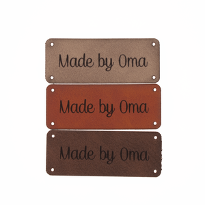 Marlaine Leren label 'Made by oma' 20x50mm - 3 stuks Leren label 'Made by oma' 20x50mm - 3 stuks