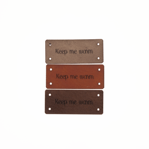 Leren Label 'Keep me warm' 15x35mm - 3 stuks
