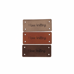 Leren Label 'I love knitting' 15x35mm - 3 stuks