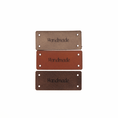 Leren Label 'Handmade' 15x35mm - 3 stuks Marlaine Leren Label 'Handmade' 15x35mm - 3 stuks