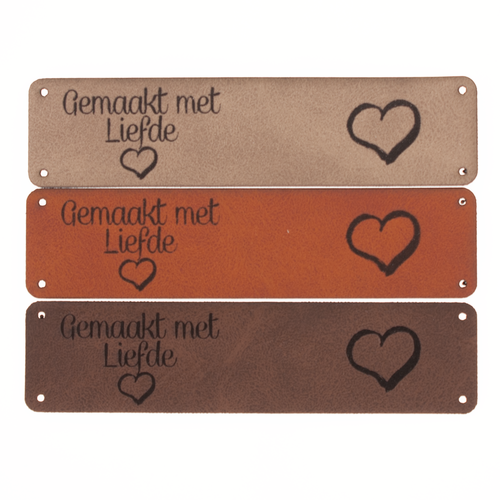 Leren label 'Gemaakt met liefde' 20x80mm - 2 stuks Marlaine Leren label 'Gemaakt met liefde' 20x80mm - 2 stuks