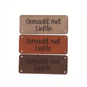 Leren label 'Gemaakt met liefde' 20x50mm - 3 stuks
