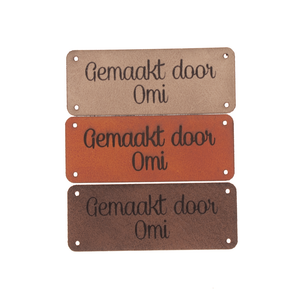 Marlaine Leren label 'Gemaakt door Omi' 20x50mm - 3 stuks Leren label 'Gemaakt door Omi' 20x50mm - 3 stuks