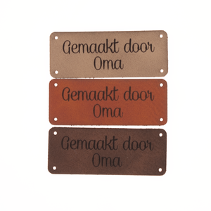 Marlaine Leren label 'Gemaakt door Oma' 20x50mm - 3 stuks Leren label 'Gemaakt door Oma' 20x50mm - 3 stuks