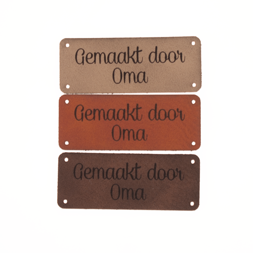Marlaine Leren label 'Gemaakt door Oma' 20x50mm - 3 stuks
