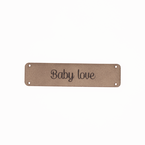 Marlaine Leren label 'Baby love' 15x60mm - 2 stuks