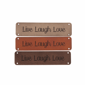 Leren label 'Live Laugh Love' 15x60mm - 2 stuks