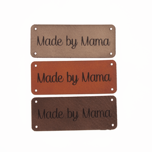Leren label 'Made by mama' 20x50mm - 3 stuks