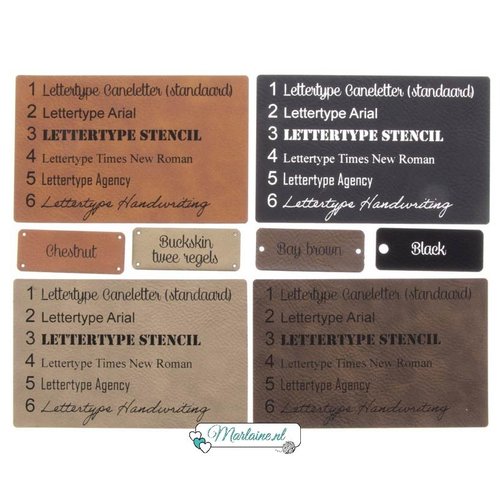 Leren label met eigen tekst Rechthoek 20 x 50 mm Marlaine Leren label met eigen tekst Rechthoek 20 x 50 mm