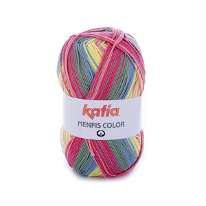 Katia Memfis Color 108 Koraal-Bleekrood-Licht geel-Blauw