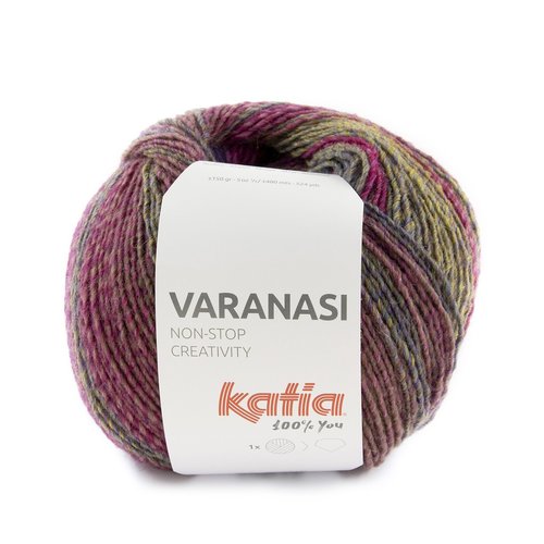 Katia Varanasi nr.303 Kleur: Bleekrood-Blauw-Oker