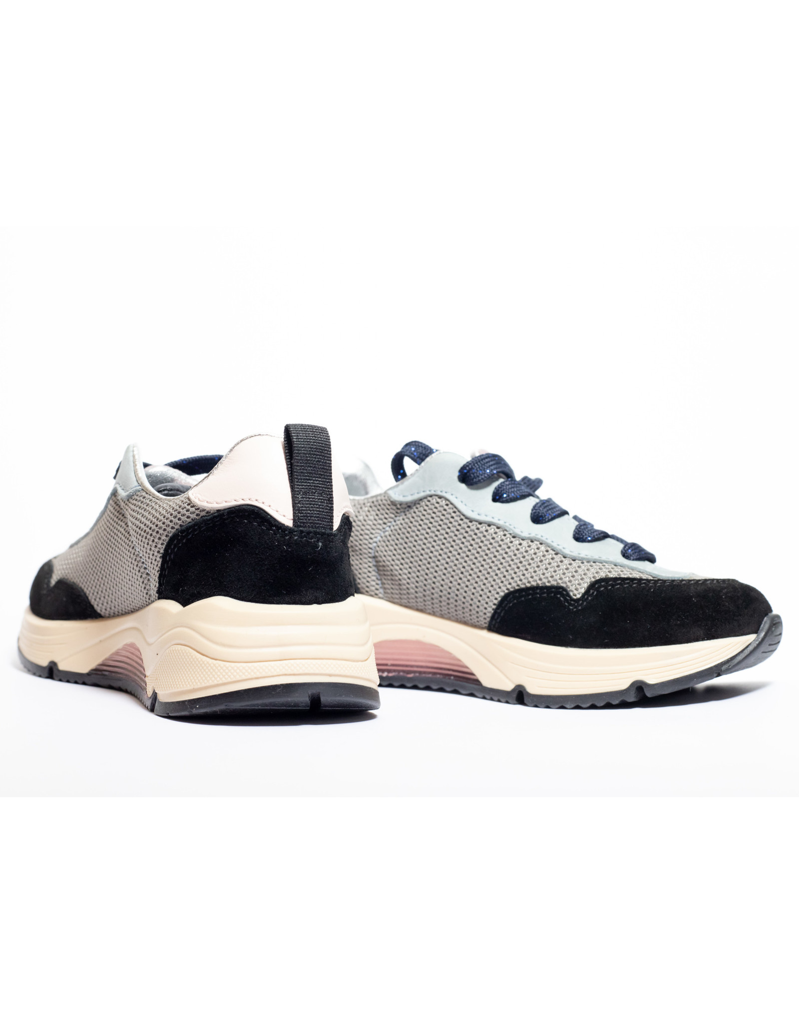 sneaker grijs/zwart/roze - De Gele Veter