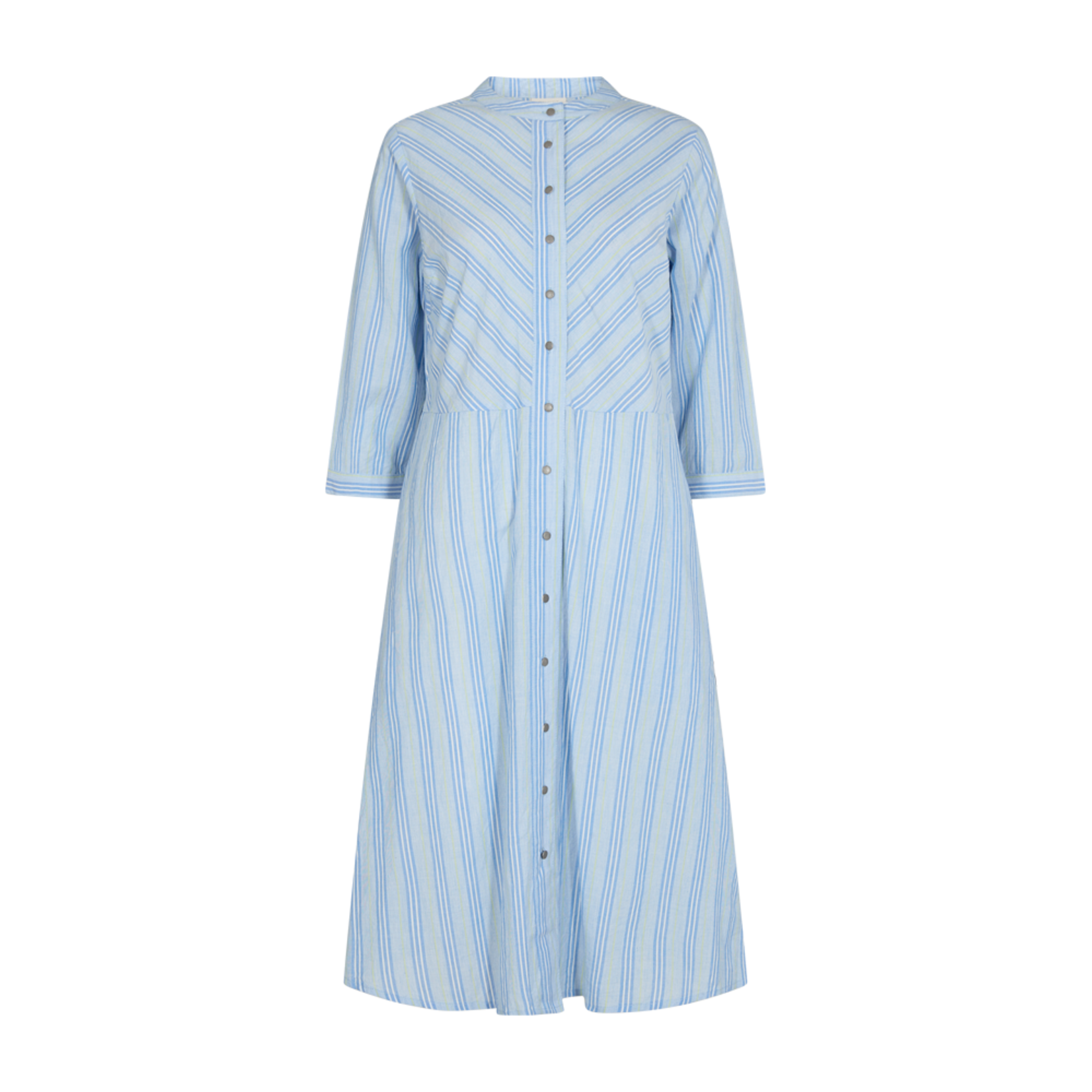 Free/quent Super leuk hemdkleed met 3/4 mouwen, midi van lengte, blauw met strepen.