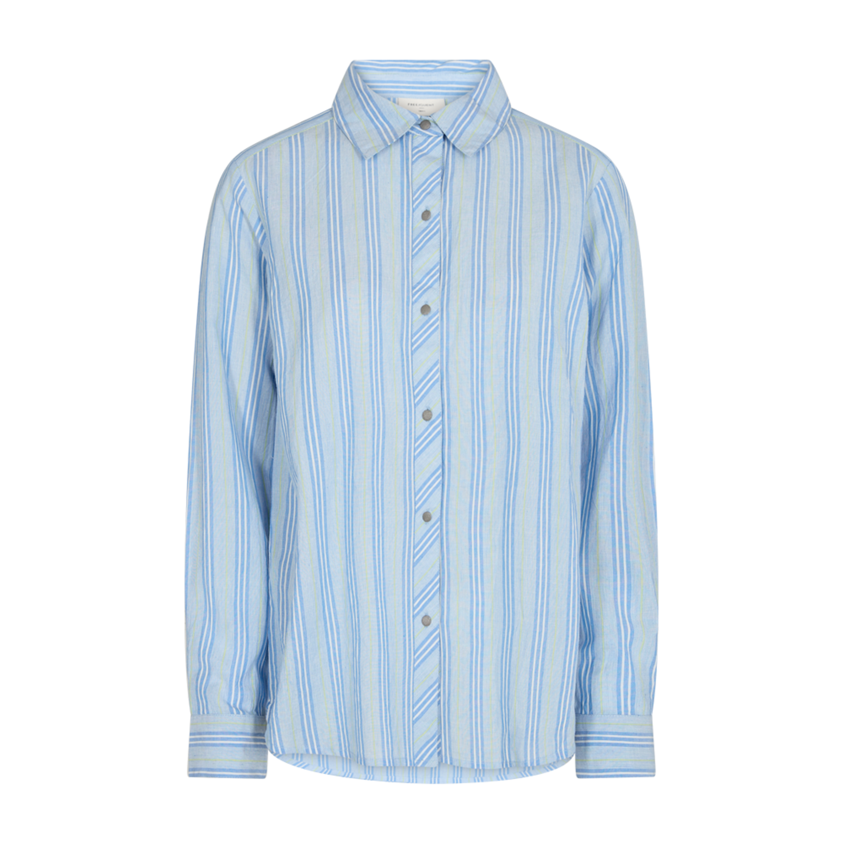 Free/quent Holan: Een pracht van een hemd, lange mouwen, licht blauw en leuke print (strepen)