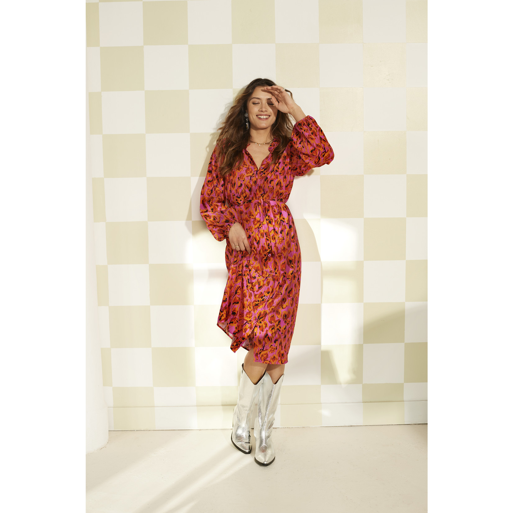 Ydence Midi dress met bloemenprint (koraal, paars)