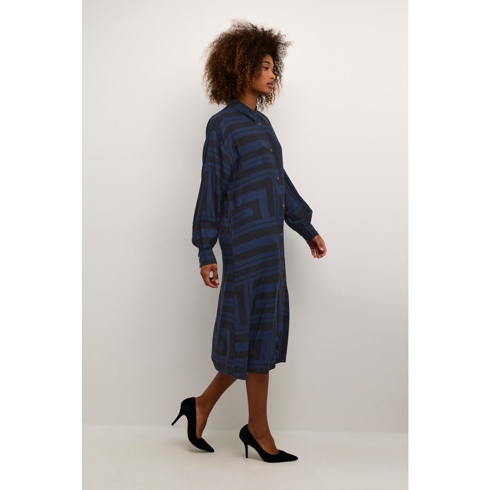 Kaffe Stoer of casual chique hemdkleed - zwart/blauw