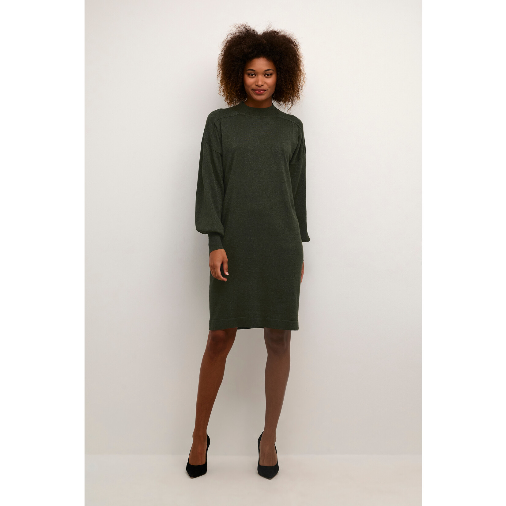 Kaffe Midi dress, shiny - zwart of groen