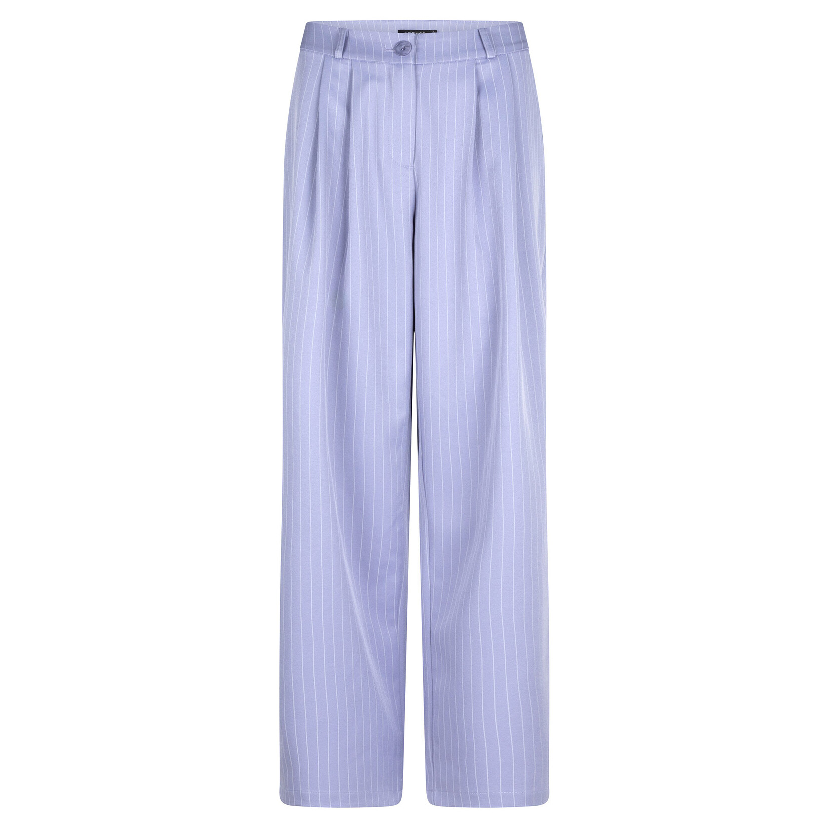 Ydence Broek met breder pijpen, valt soepel, licht blauw met krijtstreep