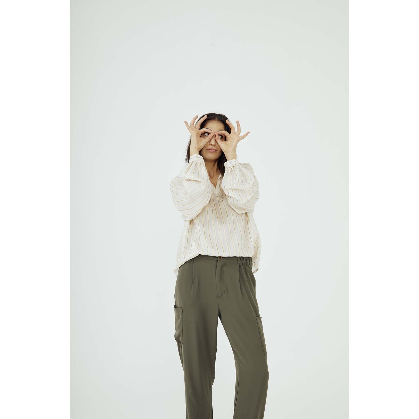 Free/quent Romantische blouse, off-white met goud. Laatste stuks en in solden