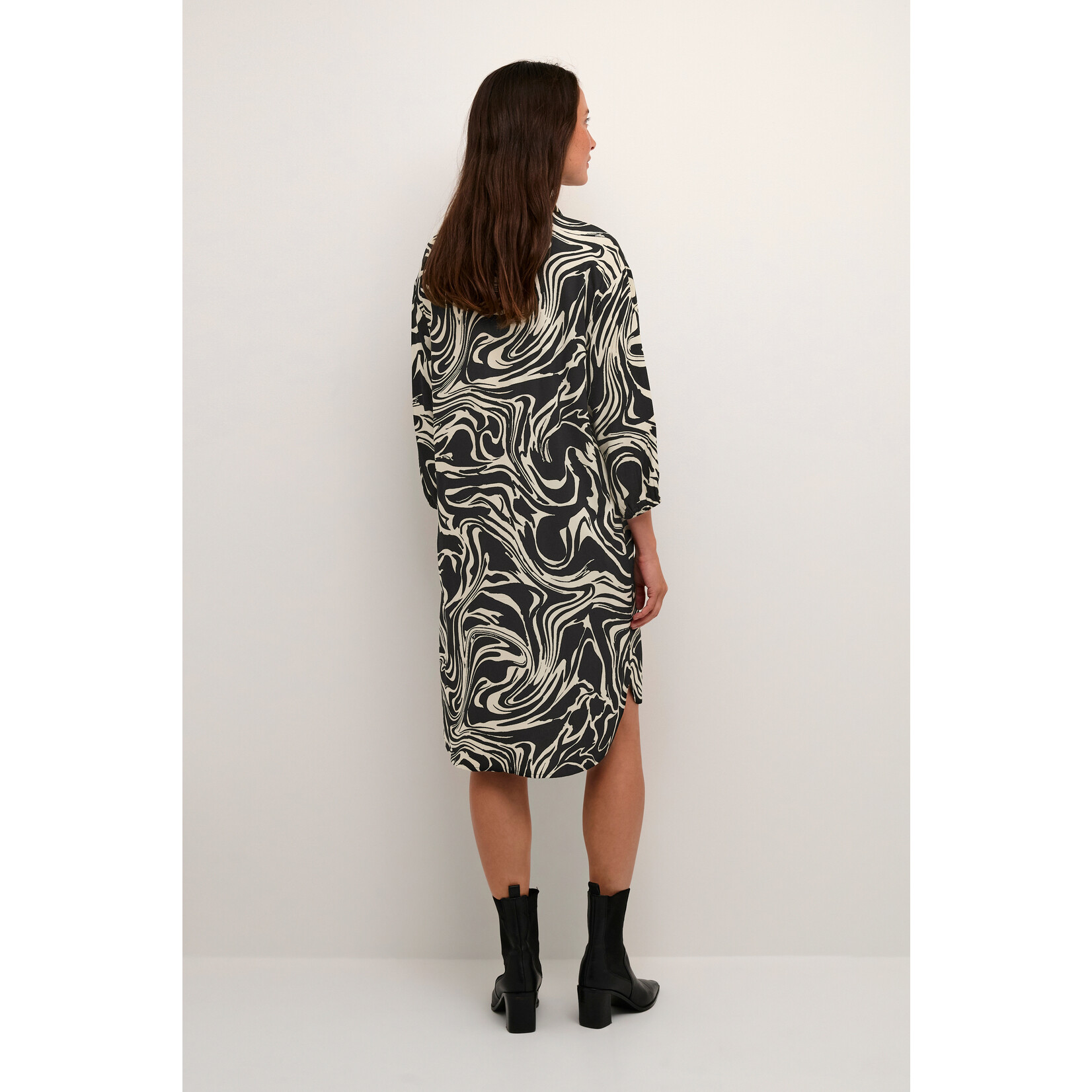 Kaffe Clothing Hemdkleed, zwart wit, in leuke print, valt losjes