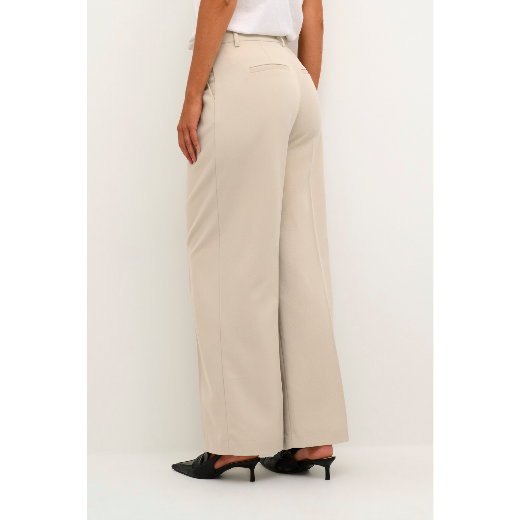 Kaffe Clothing Losvallende broek met brede pijpen, beige