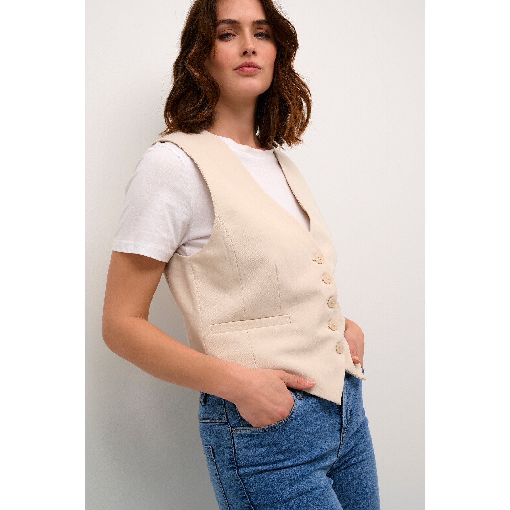 Kaffe Gilet jasje in beige, bestseller - in solden, laatste maatjes