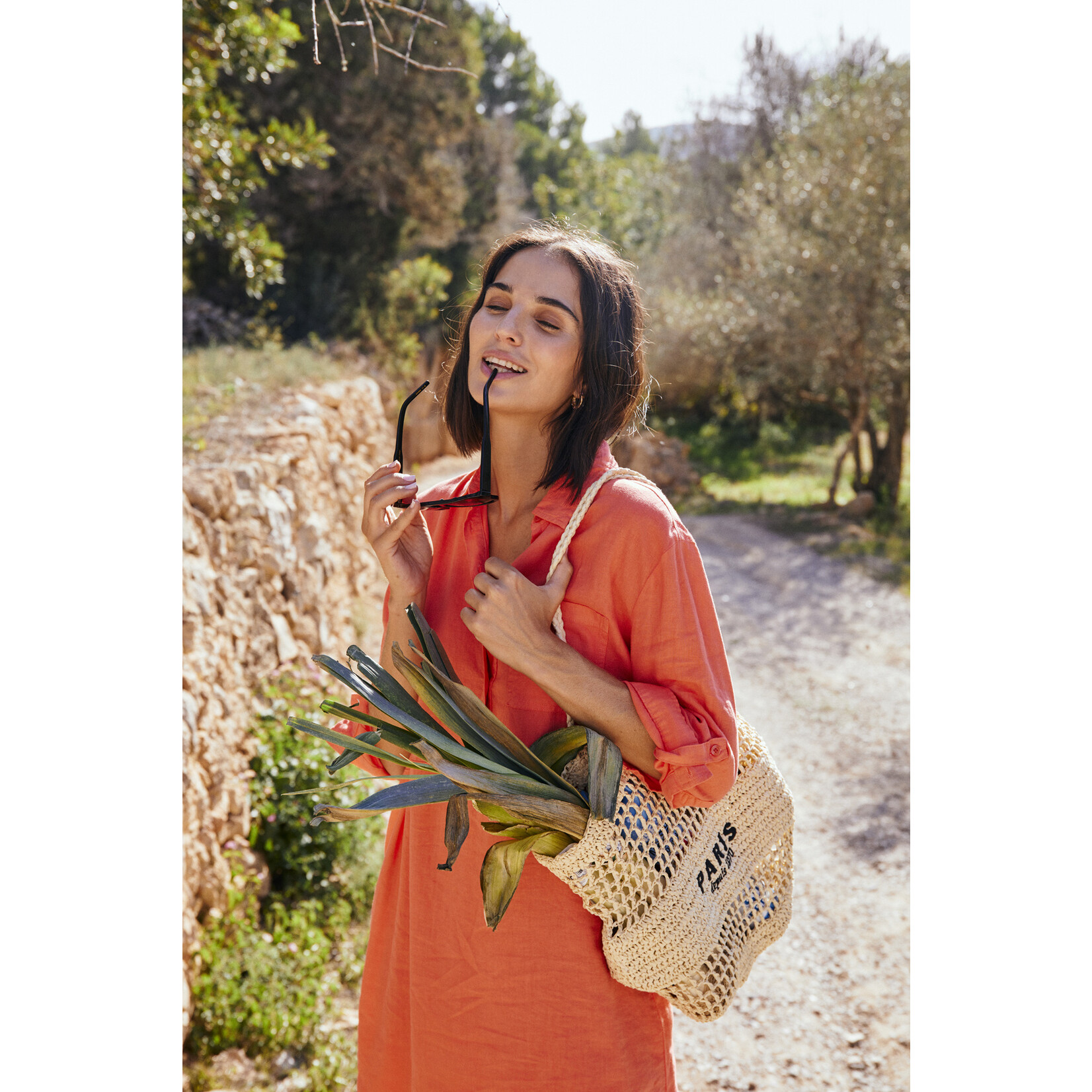 Free/quent Linnen midi dress in hot coral