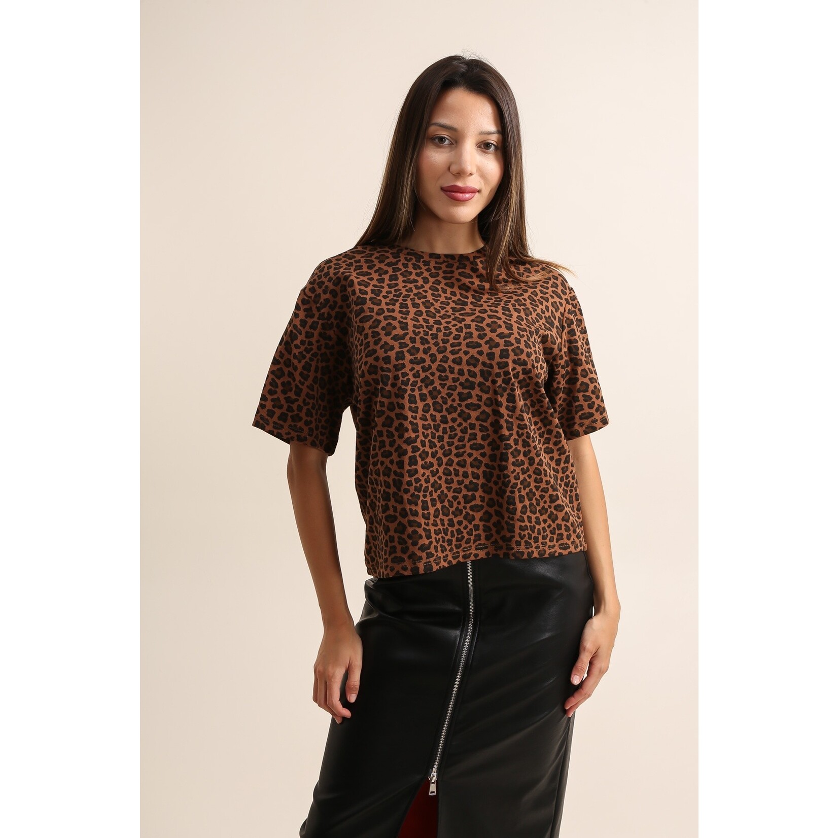 daphnea beestig tshirt - zwart/bruin-roest met korte mouwen