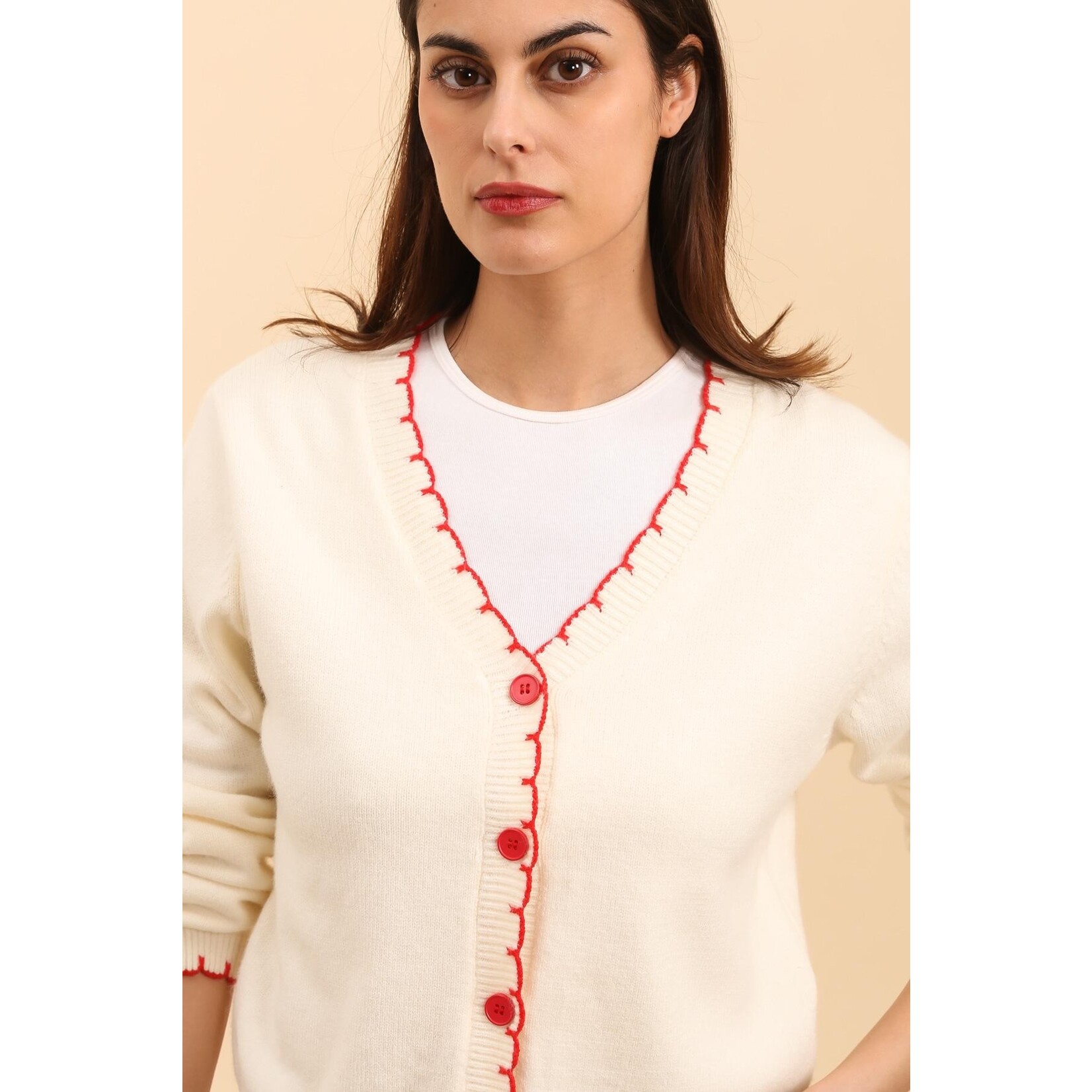 daphnea Leuke gilet, wit en rood afgewerkt