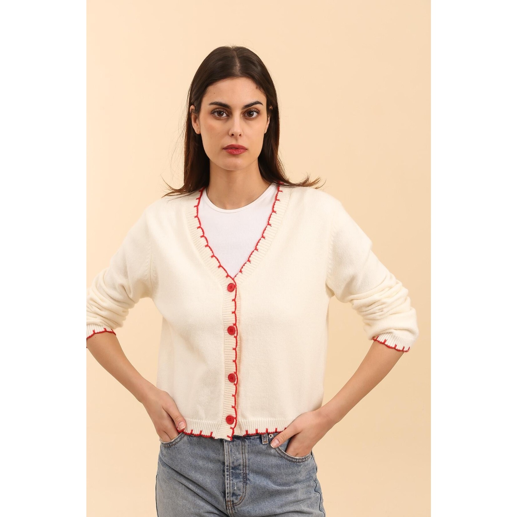 daphnea Leuke gilet, wit en rood afgewerkt