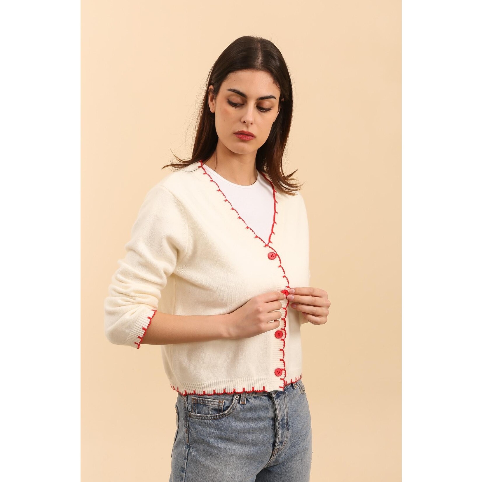daphnea Leuke gilet, wit en rood afgewerkt