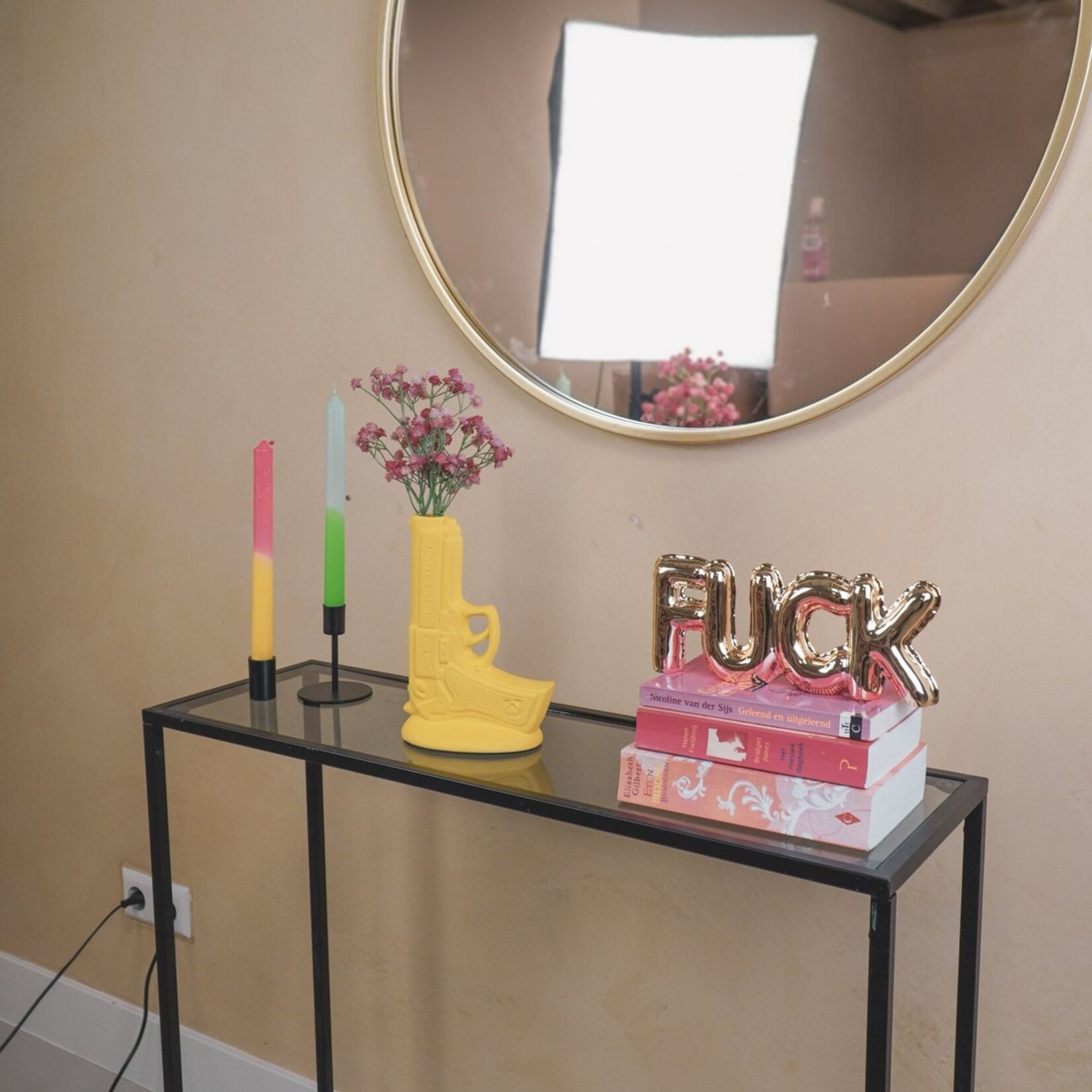 HouseVitamin Vaas - pistool - keramiek - geel - 15x9x23cm