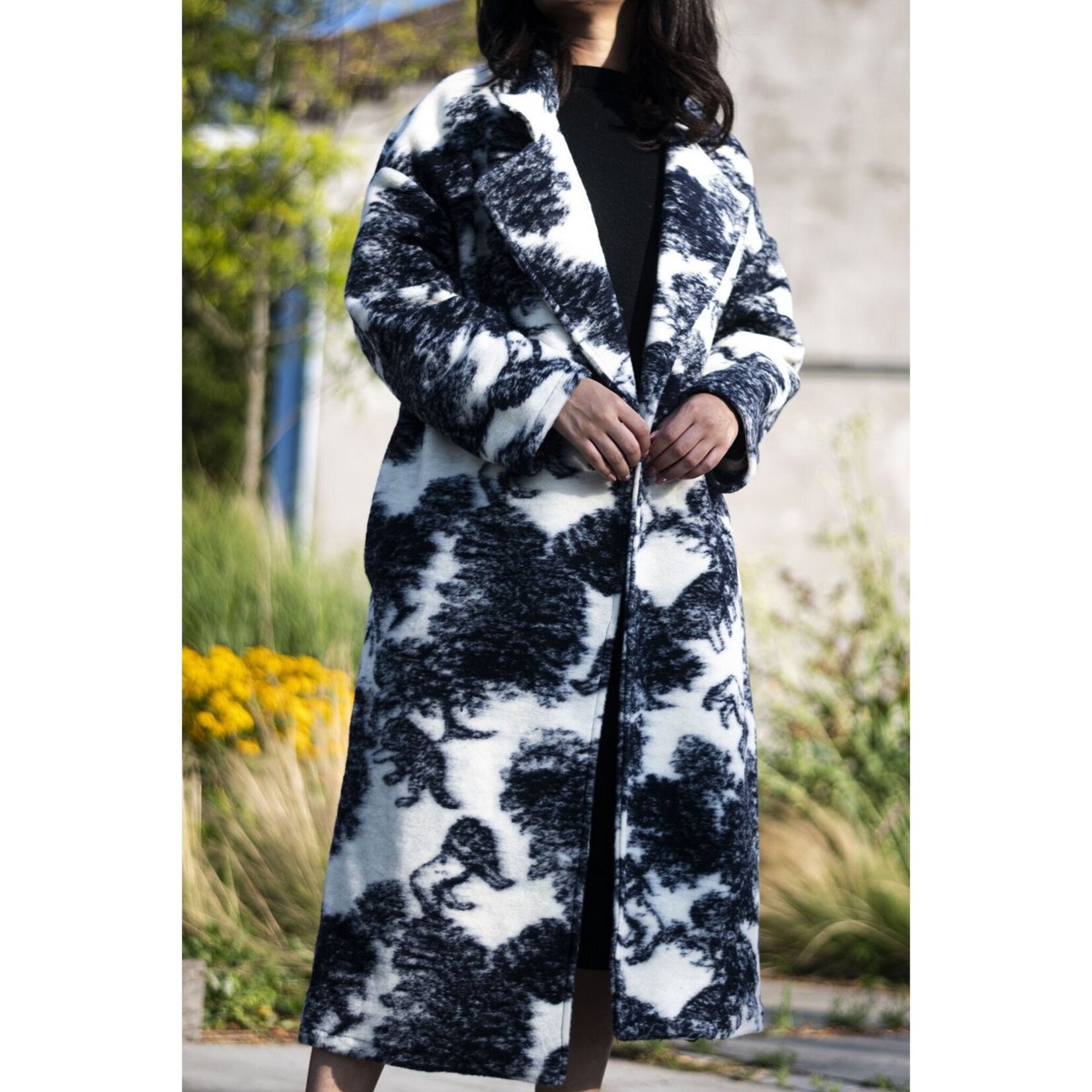 Giuliano Mode Zachte fleece jas met bloemen! Zwart.Wit