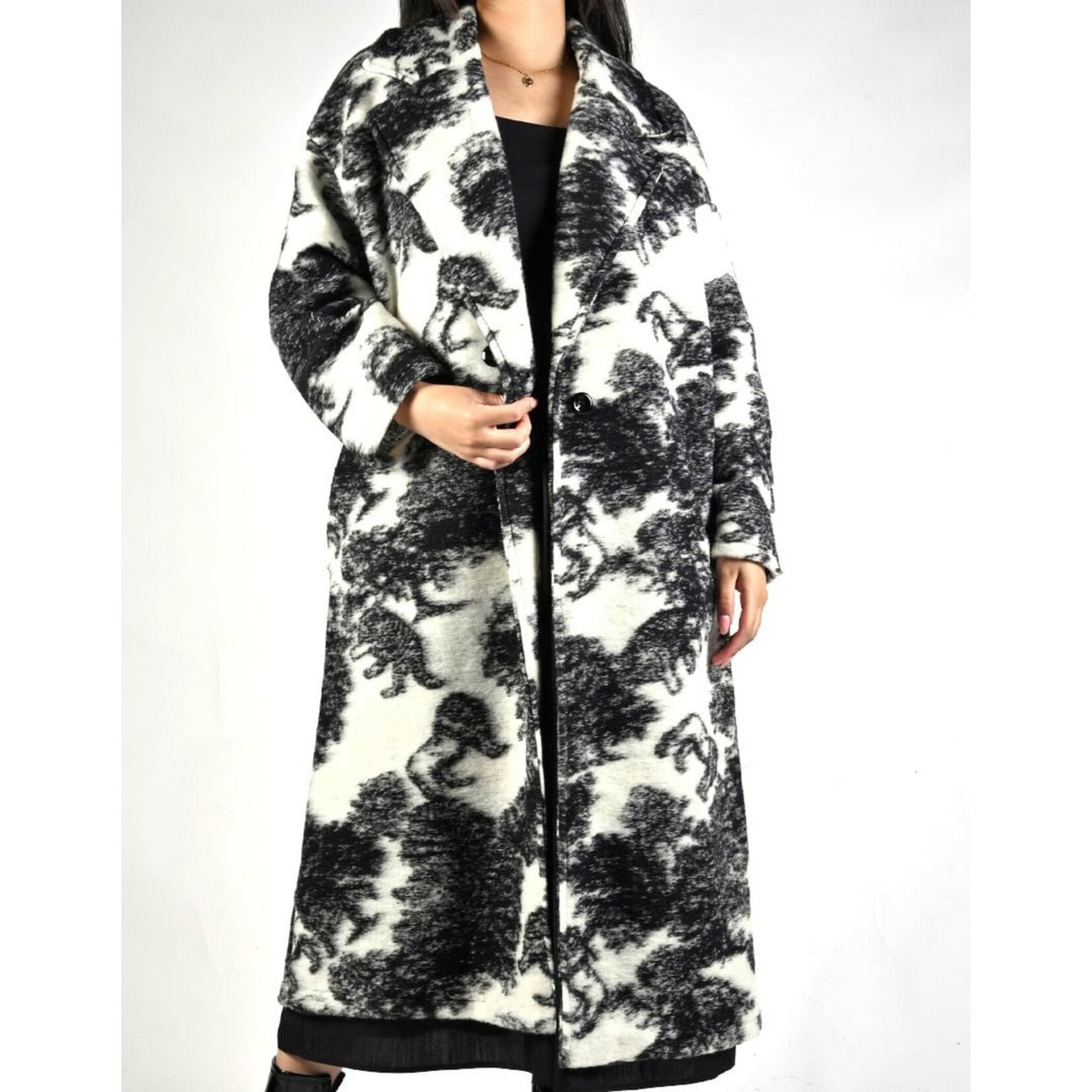 Giuliano Mode Zachte fleece jas met bloemen! Zwart.Wit