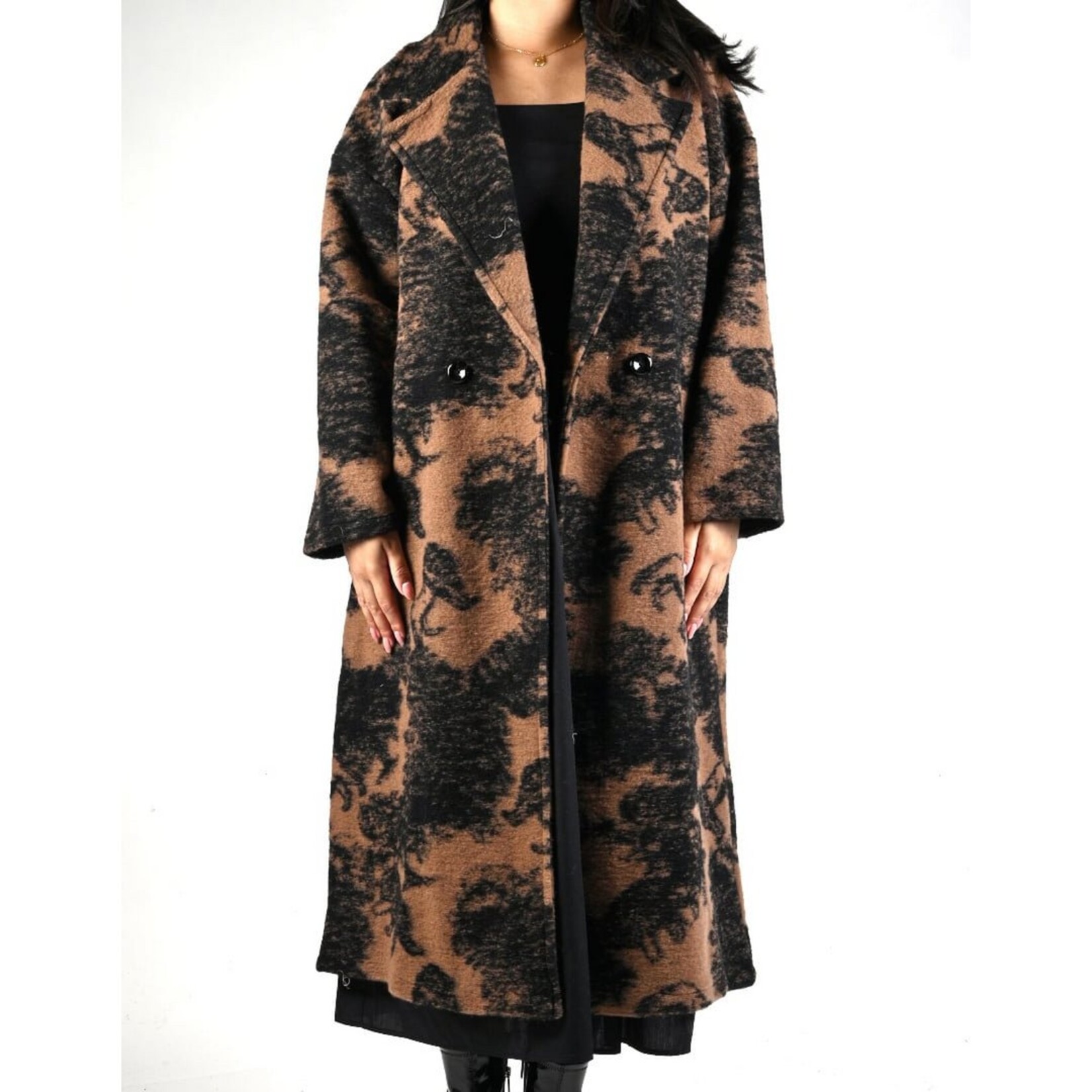 Giuliano Mode Zachte fleece jas met bloemen! Zwart.Wit