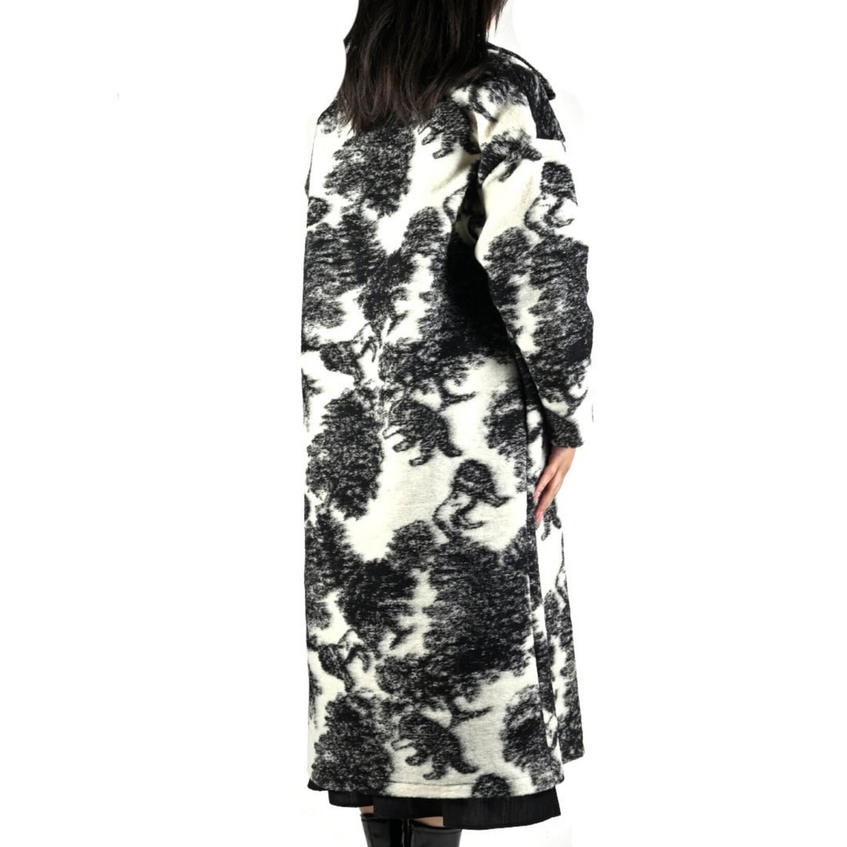 Giuliano Mode Zachte fleece jas met bloemen! Zwart.Wit