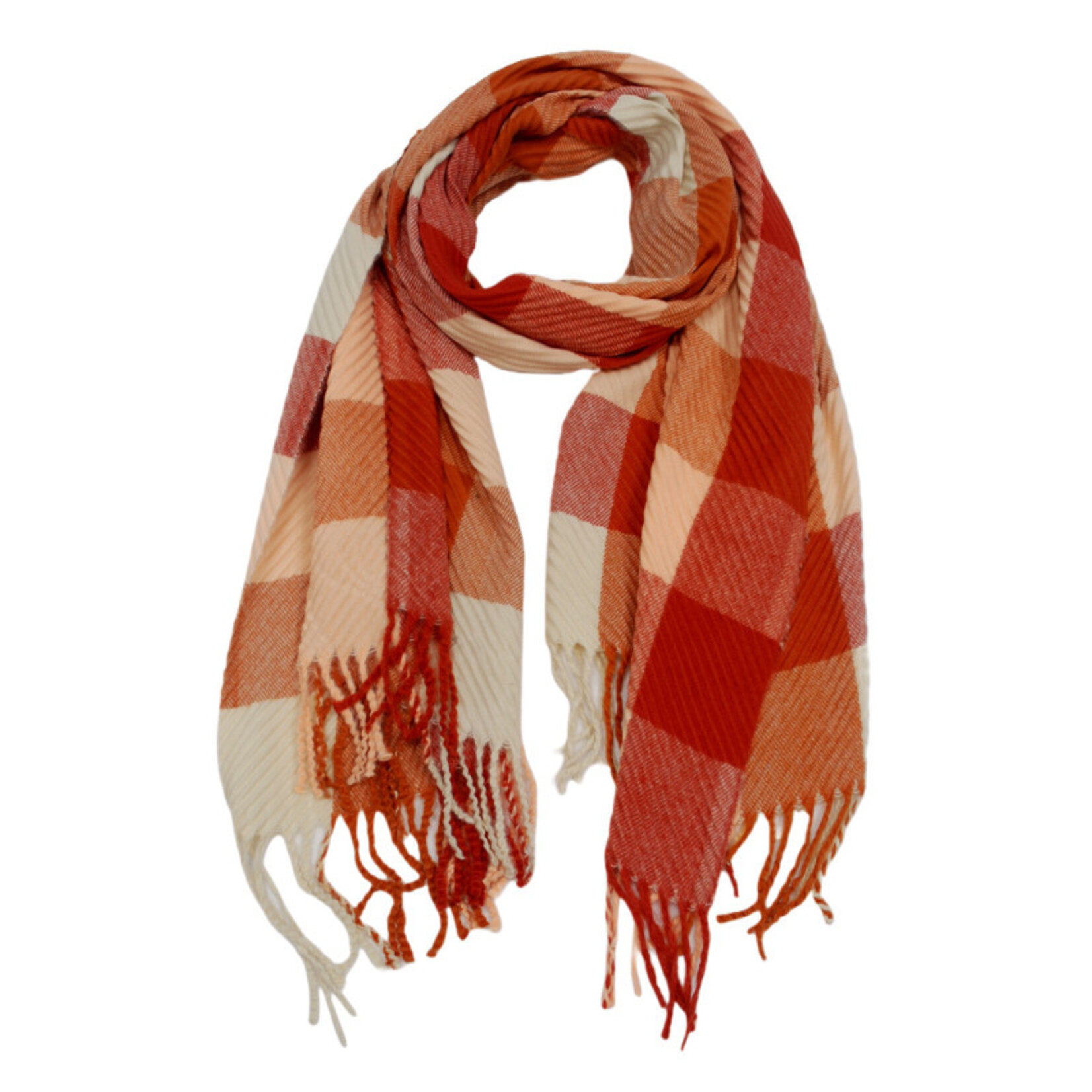 Dodi Geweven wintersjaal - met franjes - roest