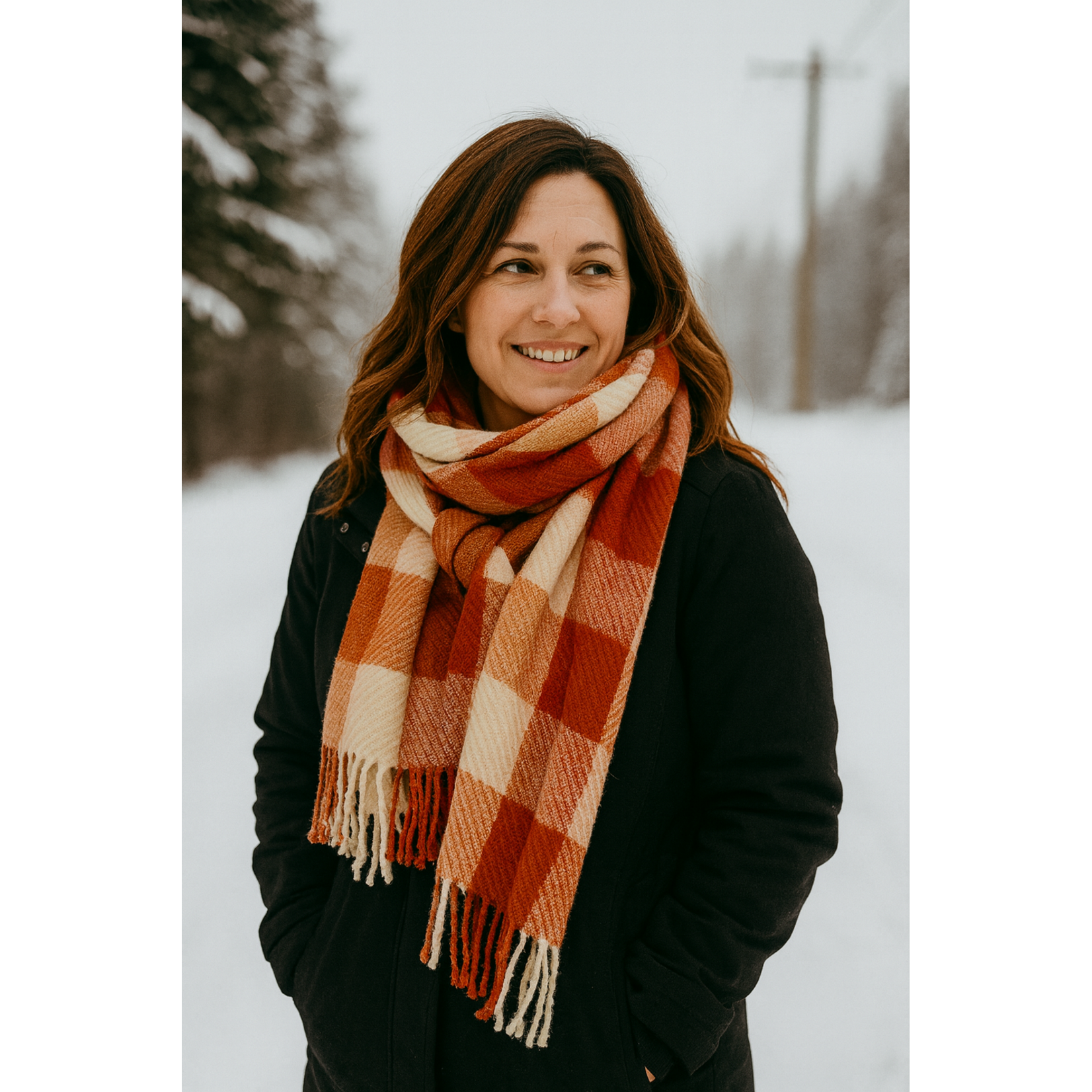 Dodi Geweven wintersjaal - met franjes - roest