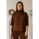 Kosto Fashion Bruine trui - met geribbelde hals en mouwen