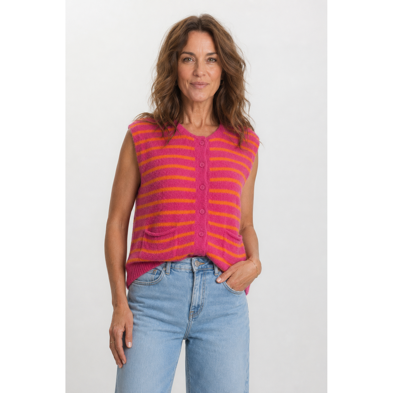 Malibu Leuke cardigan zonder mouwen - in felle kleurtjes, roze en oranje