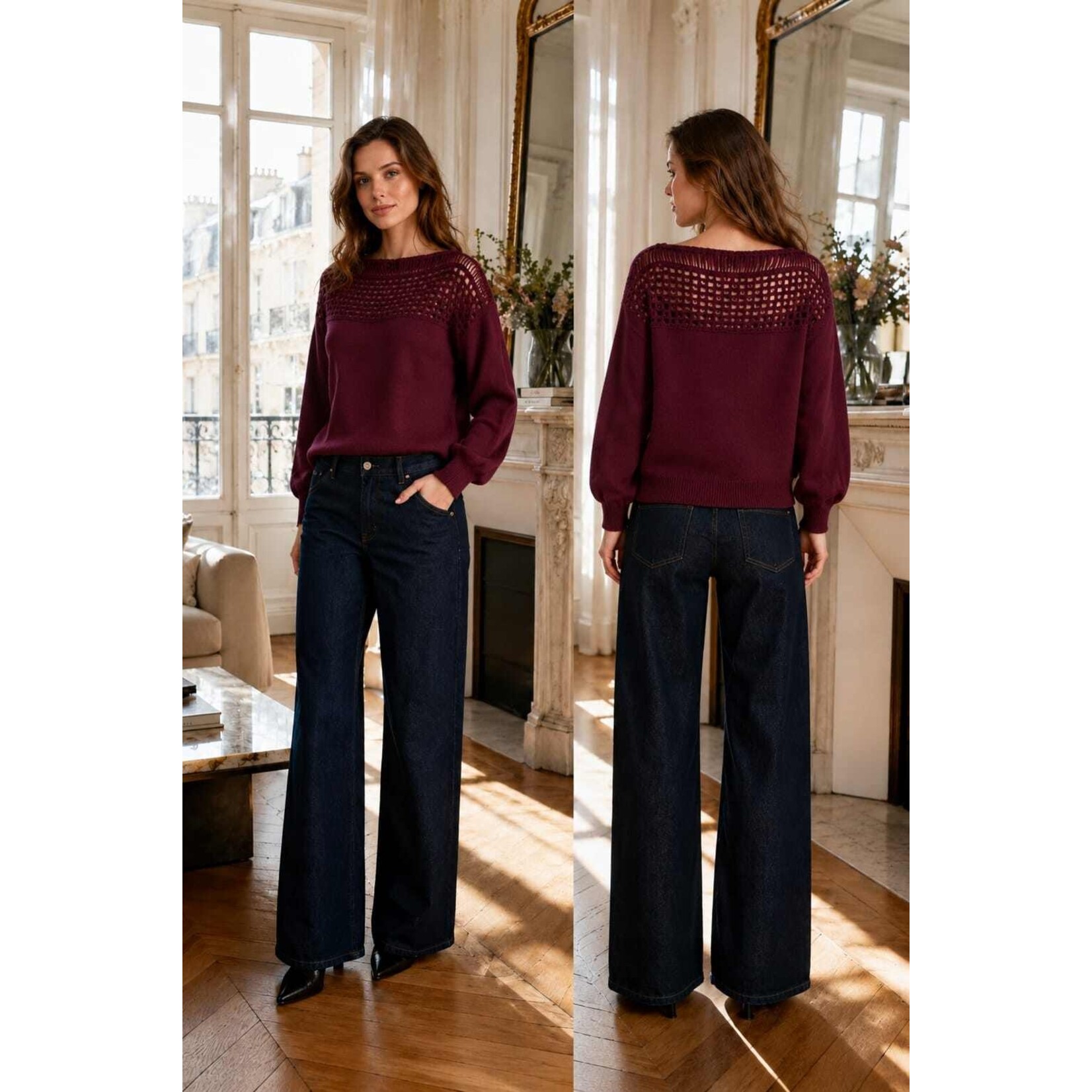 Graciela Paris Pull met knit detail - burgundy - Graciela Paris