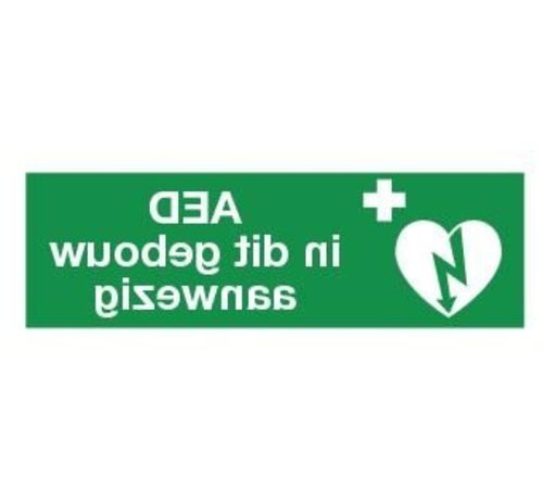 Pikt-o-Norm AED in dit gebouw aanwezig spiegelbeeld sticker