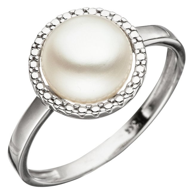 Aurora Patina White gold ring with fresh water pearl