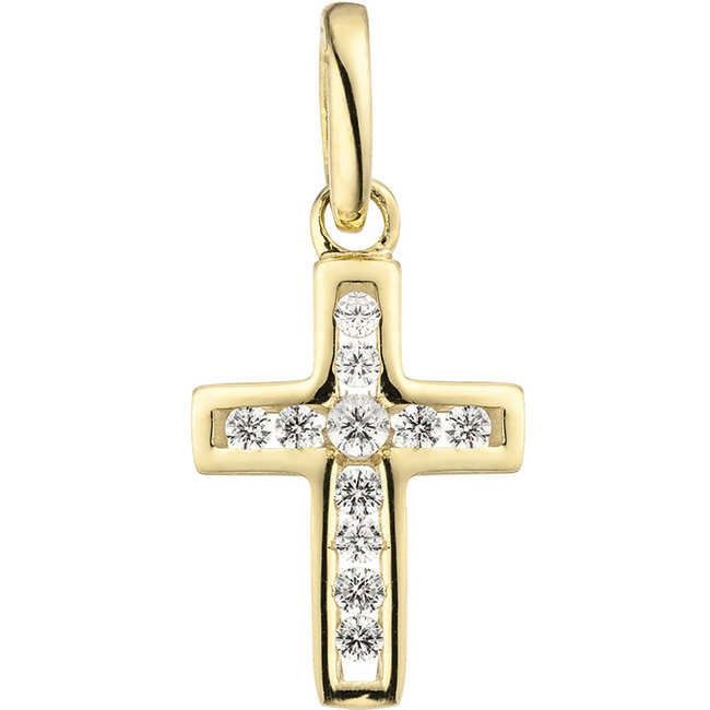 Gold pendant cross 9 carat with 11 zirconias