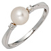 Aurora Patina White gold ring with pearl and 2 diamonds