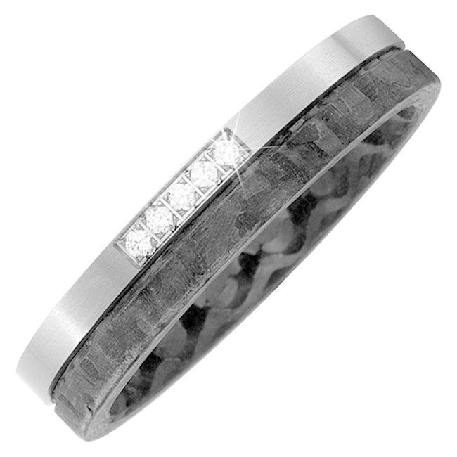 Partner ring carbon titanium combo met 5 briljanten diamanten