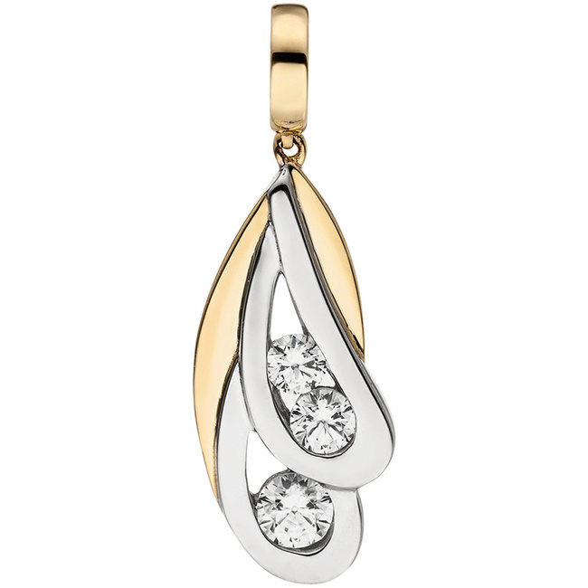 Gold and white gold pendant 9 carat (375) with 3 zirconias